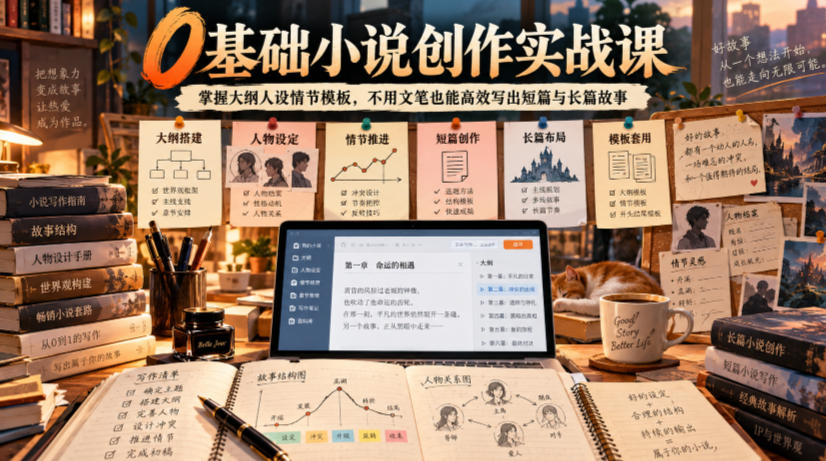 0基础小说创作实战课|掌握大纲人设情节模板,不用文笔也能高效写出短篇与长篇故事-创学资源站