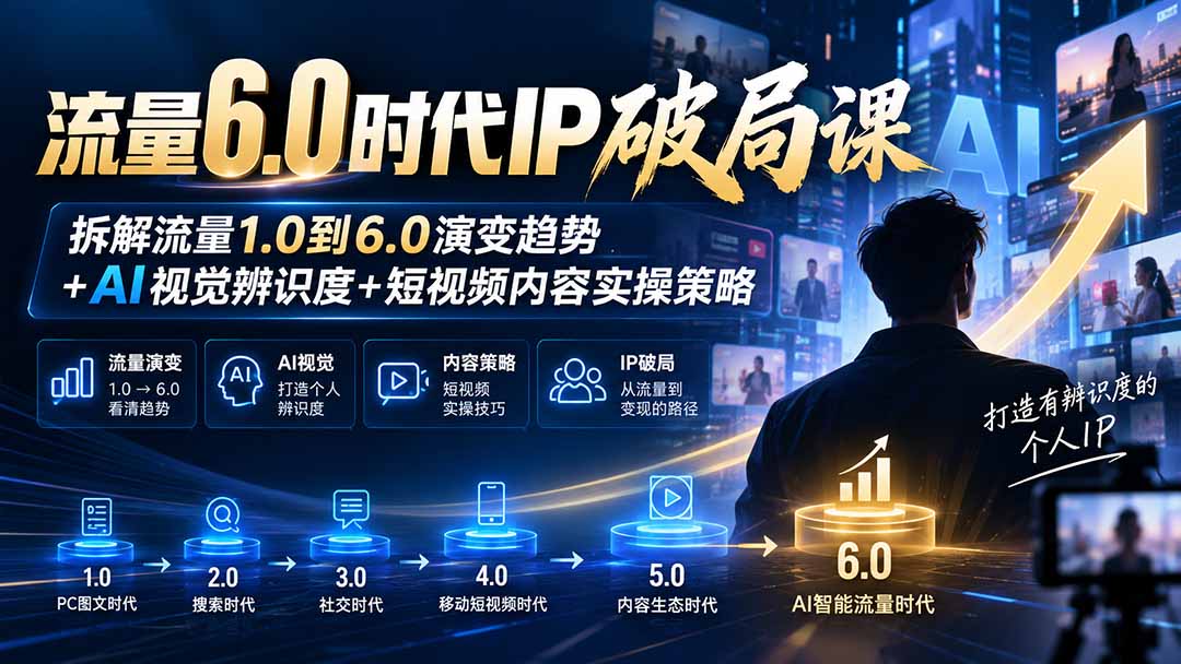 流量6.0时代IP破局课-更新:拆解流量1.0到6.0演变趋势+AI视觉辨识度+短视频内容实操策略-创学资源站