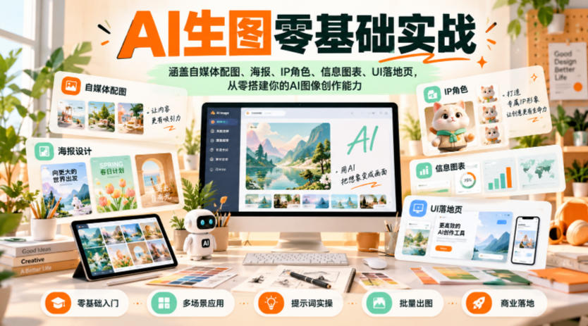 AI生图零基础实战,涵盖自媒体配图、海报、IP角色、信息图表、UI落地页,从零搭建你的AI图像创作能力-创学资源站
