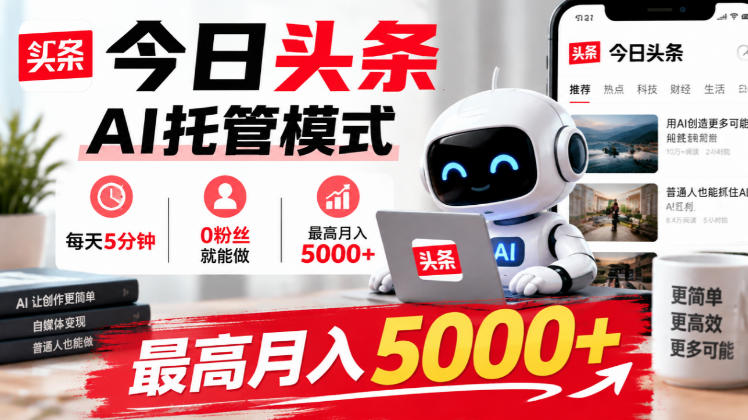 今日头条AI托管模式，每天5分钟，0粉丝就能做，最高月入5000+【揭秘】-创学资源站