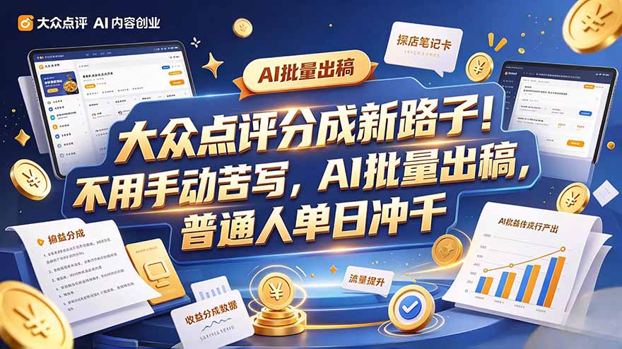大众点评副业新玩法，工具提效解放双手，批量做笔记，单日可破千-创学资源站