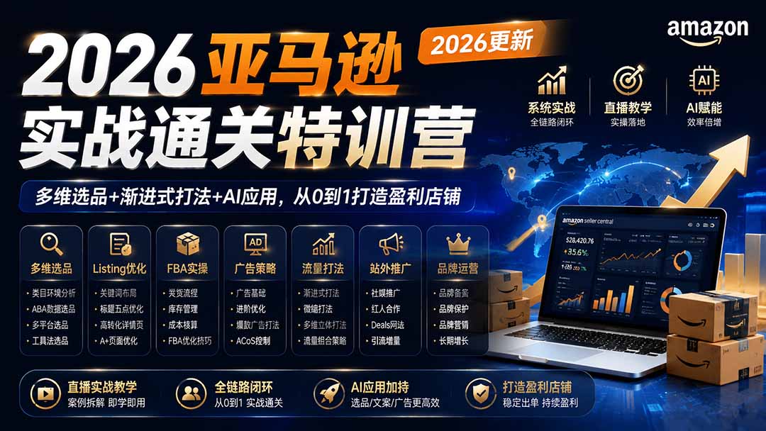 2026亚马逊实战通关特训营-更新1017，多维选品+渐进式打法+AI应用，从0到1打造盈利店铺-创学资源站