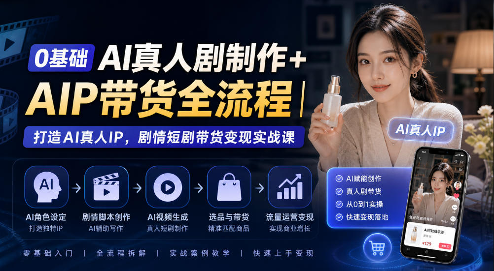0基础AI真人剧制作+AIP带货全流程｜打造AI真人IP，剧情短剧带货变现实战课-创学资源站