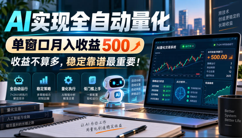 AI实现全自动量化，单窗口月入收益500，收益不算多，稳定靠谱最重要！【揭秘】-创学资源站