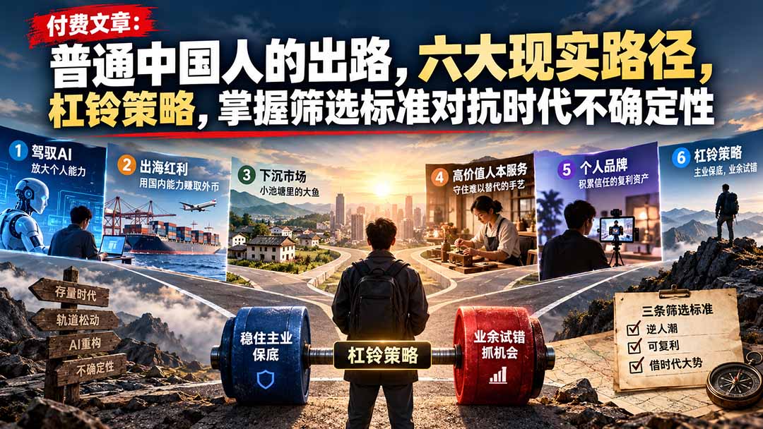 付费文章：普通中国人的出路，六大现实路径，杠铃策略，掌握筛选标准对抗时代不确定性-创学资源站