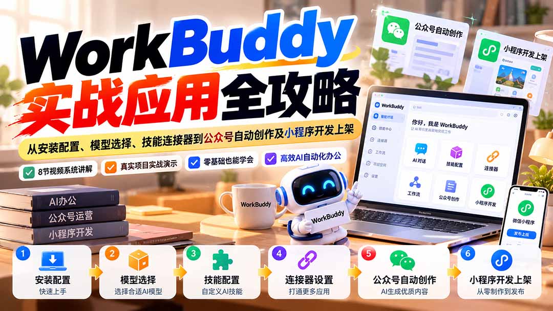 WorkBuddy 实战应用全攻略：从安装配置、模型选择、技能连接器到公众号自动创作及小程序开发上架-创学资源站