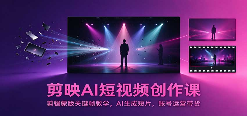 剪映AI短视频创作课：剪辑蒙版关键帧教学，AI生成短片，账号运营带货-创学资源站