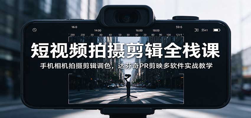 短视频拍摄剪辑全栈课：手机相机拍摄剪辑调色，达芬奇PR剪映多软件实战教学-创学资源站