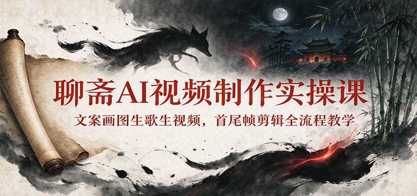 聊斋AI视频制作实操课：文案画图生歌生视频，首尾帧剪辑全流程教学-创学资源站