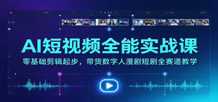 AI短视频全能实战课：零基础剪辑起步，带货数字人漫剧短剧全赛道教学-创学资源站