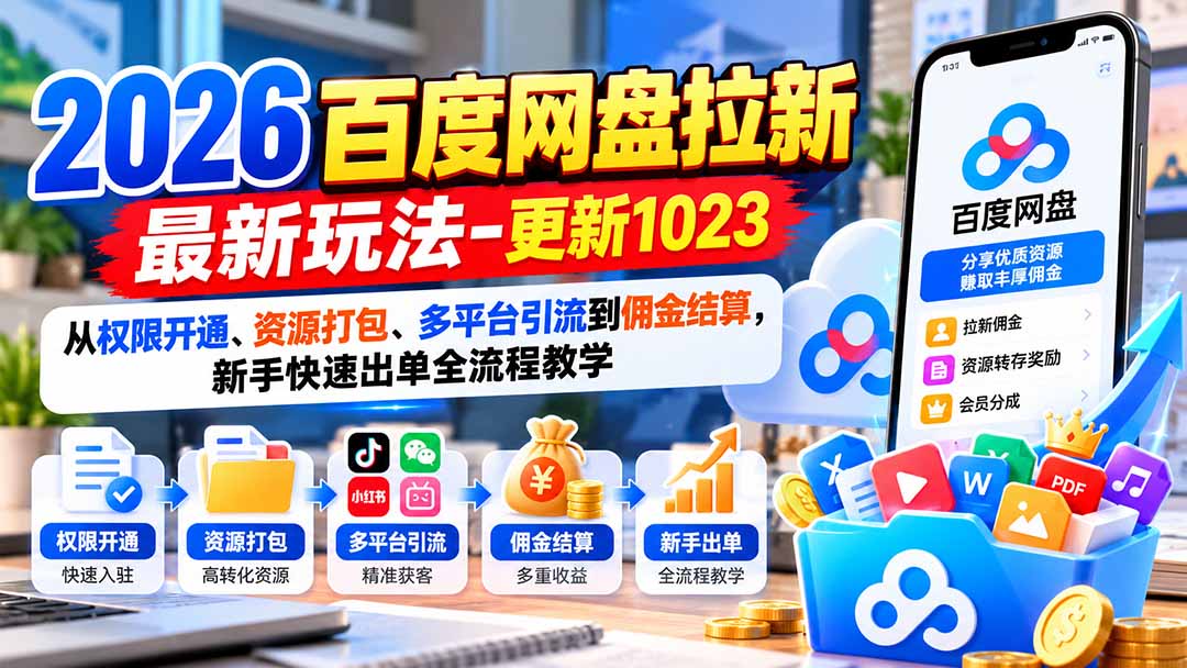 2026百度网盘拉新最新玩法-更新1023：从权限开通、资源打包、多平台引流到佣金结算，新手快速出单全流程教学-创学资源站