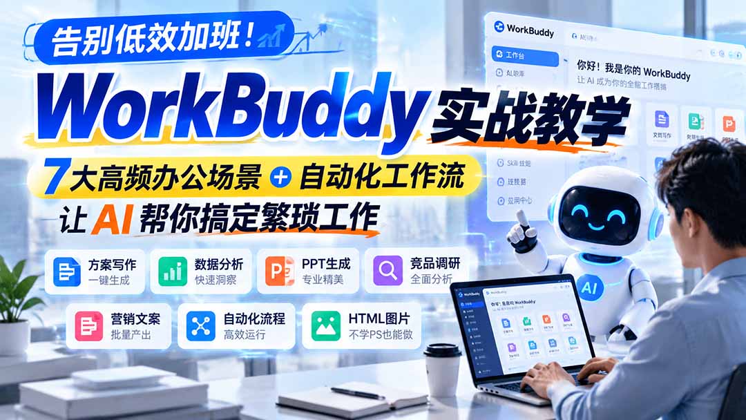 告别低效加班！WorkBuddy实战教学，7大高频办公场景＋自动化工作流，让AI帮你搞定繁琐工作-创学资源站