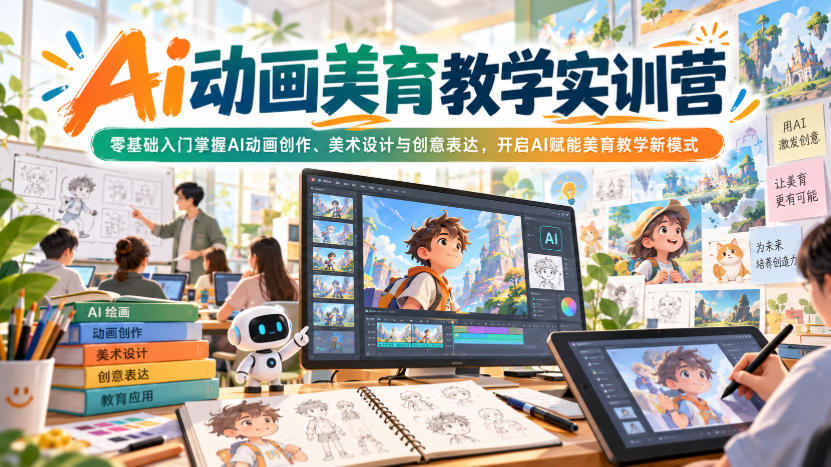 Ai动画美育教学实训营，零基础入门掌握AI动画创作、美术设计与创意表达，开启AI赋能美育教学新模式-创学资源站