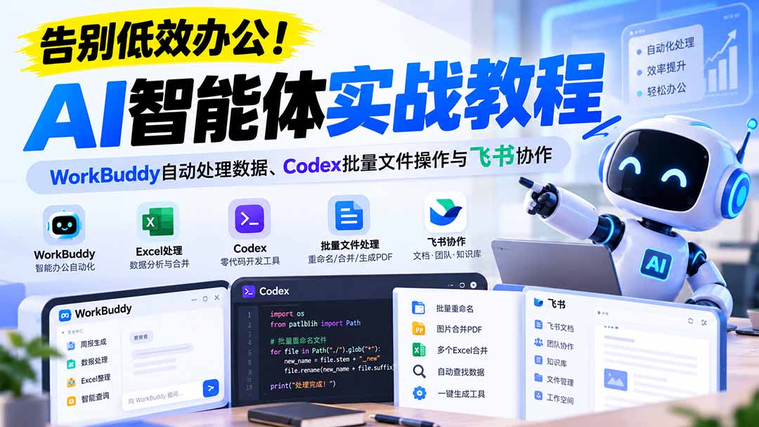 【无水印】告别低效办公！《AI智能体实战教程》WorkBuddy自动处理数据、Codex批量文件操作与飞书协作-创学资源站