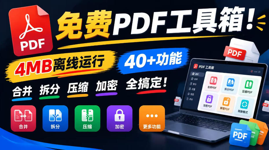 免费PDF工具箱！4MB离线运行，40+功能，合并拆分压缩加密全搞定！-创学资源站