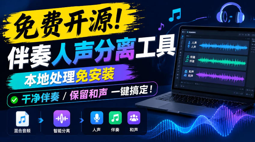 免费开源！伴奏人声分离工具，本地处理免安装，干净伴奏，保留和声一键搞定！-创学资源站