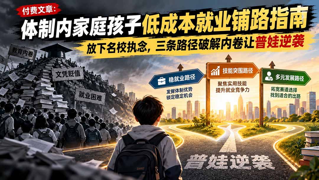 付费文章：体制内家庭孩子低成本就业铺路指南，放下名校执念，三条路径破解内卷让普娃逆袭-创学资源站