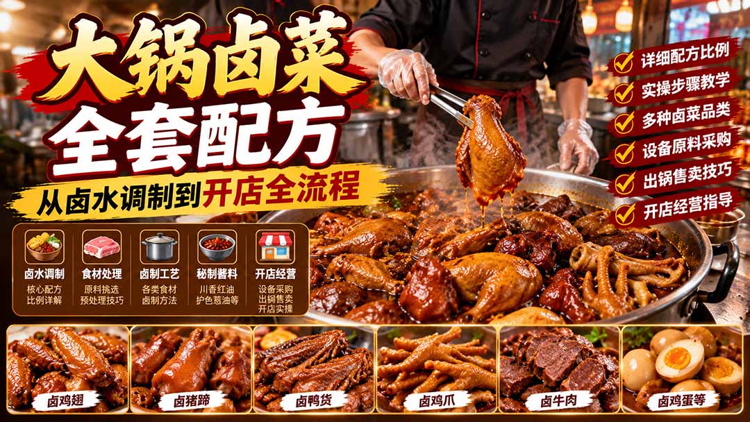 大锅卤菜全套配方，从卤水调制到开店全流程，感觉学会了去摆摊也不错-创学资源站