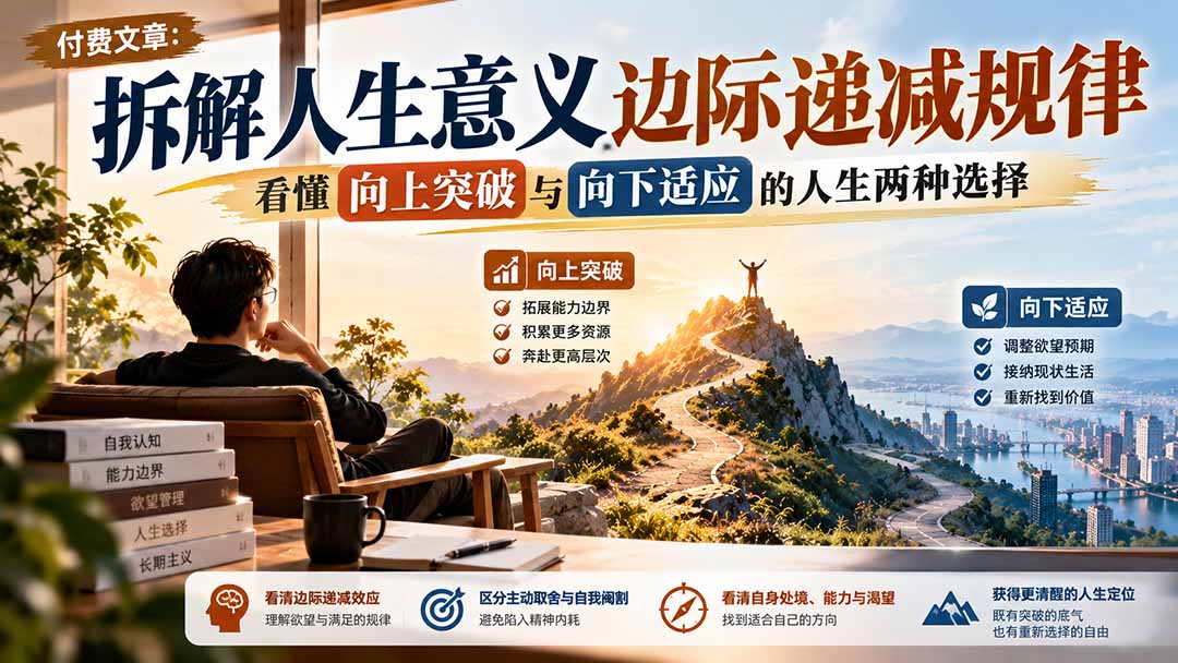 付费文章：拆解人生意义边际递减规律，看懂向上突破与向下适应的人生两种选择-创学资源站